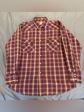 Vintage Big Mac Shirt Size Large Red Plaid Long Sleeve Pearl Snap Flannel 90s